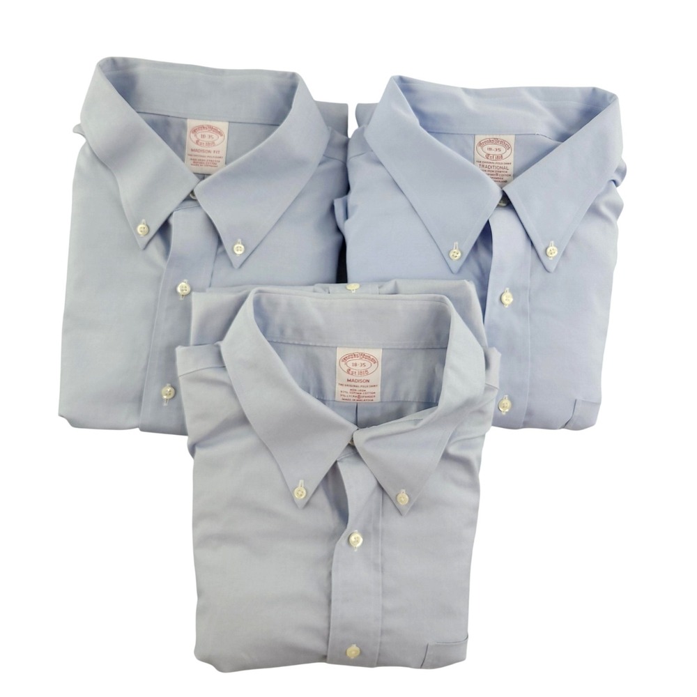 Brooks Brothers Dress Shirt Mens 18 35 Blue Madison Traditional Non Iron Lot 3